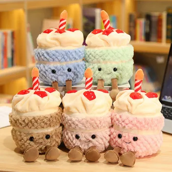 28cm Karikatür Doğum Günü Pastası peluş oyuncaklar Yastık Kawaii Anime Mini Renkli Doğum Günü Pastası Peluş Bebek Güzel Kız çocuklar için doğum günü hediyesi