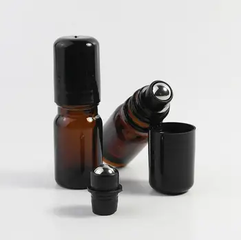 5 10 ML Kahverengi Cam Parfüm rolon şişe Boş uçucu yağ Roll-On Şişe Siyah Plastik Kapaklı LX2895