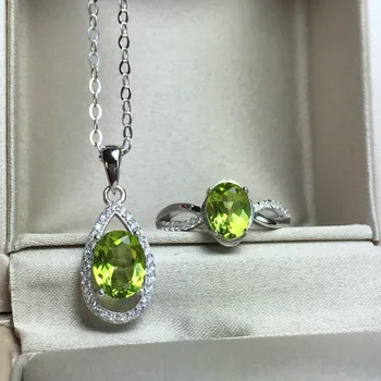 KJJEAXCMY butik jewels 925 gümüş kakma doğal olivin seti toptan gümüş kolye ile ikame edilebilir t