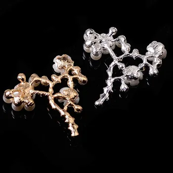 JKJ 10 ADET 2 Renkler Alaşım Kristal Rhinestone İmitasyon inci çiçek Lüks Şube Charm Takı Yapımı İçin Broş Pin Düğün hediyesi
