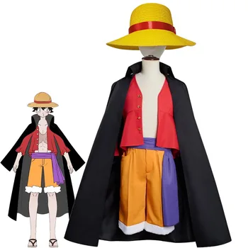 Anime One Piece Kostüm Maymun D. Luffy Cosplay Trençkot Ve Türlü Takım Elbise Şapka Cadılar Bayramı Partisi Performans Giyim