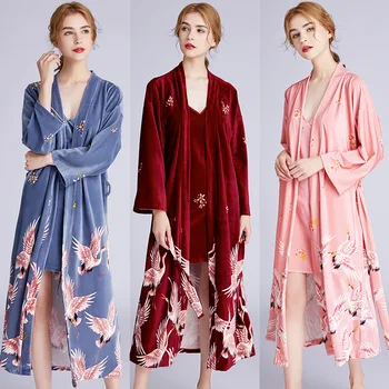Kadın sonbahar Kış Yeni Varış Kimono Bornoz Elbise Kadife Bornoz kore Bornoz Nedime Samimi iç Çamaşırı Bornoz Seksi Elbise 