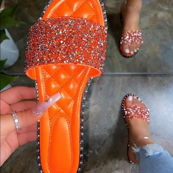 Kadın Terlik Moda Kristal Terlik Bayanlar Bling Flats Kadın Sandalet Açık plaj ayakkabısı Kadın Yaz Ayakkabı Slaytlar