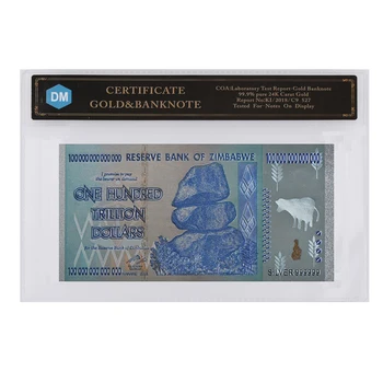 Tatil Hediyeler Zimbabve Gümüş Banknot Yüz Trilyon 24 k Altın Kaplama Not Para COA Çerçeve ile