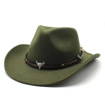 Inek kafası batı kovboy şapkası yün caz silindir şapka erkekler ve kadınlar ulusal rüzgar sonbahar ve kış dokulu şapka büyük şapka Panama şapka