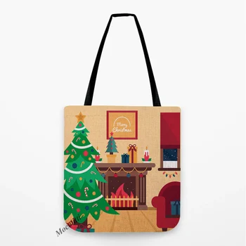 2021 Noel hediyesi Çanta Noel Baba Noel Ağacı Tarzı Rahat Seyahat Dekor Tote Çanta Su Geçirmez Keten omuzdan askili çanta