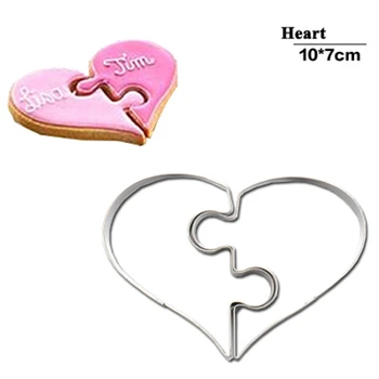 2 Adet Kalp Çerez Kalıpları Sol Sağ Kalp Şeklinde kurabiye kesici Komik Aşk Düğün Bulmacalar Romantik Kurabiye Kalıbı Bisküvi Damga