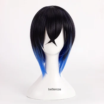 Iblis avcısı Kimetsu hiçbir Yaiba Hashibira Inosuke Cosplay Peruk Kısa Mavi Ombre İsıya Dayanıklı sentetik saç peruk + Peruk Kap