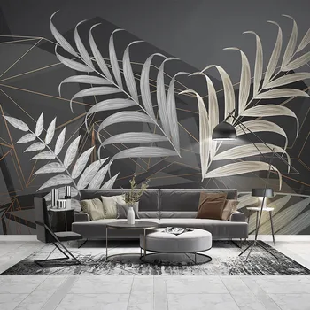 Özel Duvar Kağıdı İskandinav Tropikal Bitki Yaprakları 3D Geometrik Çizgiler Oturma Odası Yatak Odası Kanepe Arka Plan duvar tablosu Dekor