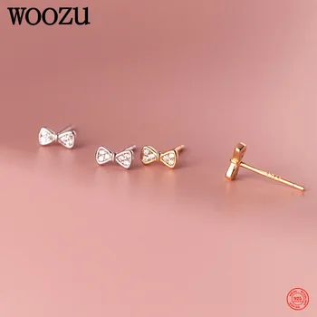 WOOZU 925 Ayar Gümüş Kore Sevimli Charm Bow Piercing Saplama Küpe Kadınlar için Genç Parti Minimalist Küçük Takı Aksesuarları