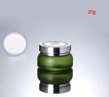 YENİ 30G yeşil cam krem kavanoz gümüş kapaklı, cam kozmetik konteyner krem kavanoz, yeşil don 30g Kozmetik cam şişe