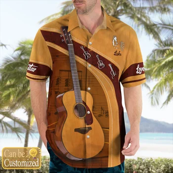 2022 Yeni 3D Baskı Rock Müzik Gitar havai gömleği Erkekler Yaz Kısa Kollu Gömlek erkek Gömlek Büyük Boy Camisa Sosyal 5XL W1