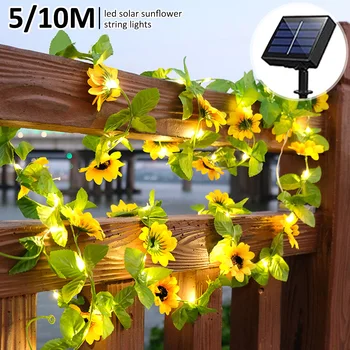 Yapay Çiçek Çelenk IP65 su Geçirmez Ayçiçeği Dize Işıklar Işık Güneş LED güneş Işık Bahçe Dekor Peri Dize Balkon 