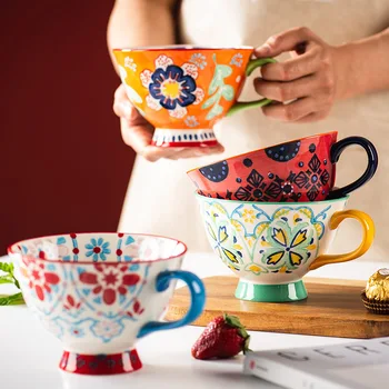 Iskandinav retro seramik kupa seyahat türk espresso kahve fincanları çilekli süt çay fincanları kullanımlık bardak kemik çini drinkware