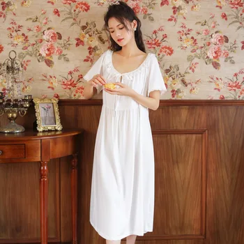 Roseheart Yaz Kadın Gecelik Kadın Beyaz Seksi Pijama Gecelik Uzun Dantel O Boyun Gecelik Gecelik Pijama Kıyafeti