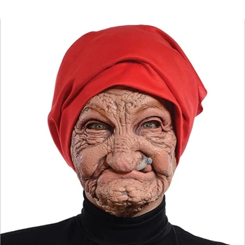 Sigara Yaşlı Büyükanne Maskesi Cadılar Bayramı Yaşlı kadın Büyükanne Lateks Tam Kafa Maskeleri Gerçekçi Korku Komik Cosplay Kostüm Partisi Prop