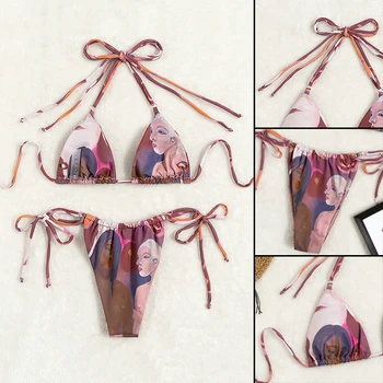 Moda kadın Mayo Seksi Kravat Bikini Tanga İki Parçalı Yaz Mayo Yüzme Havuzu Plaj Mayo B2Cshop