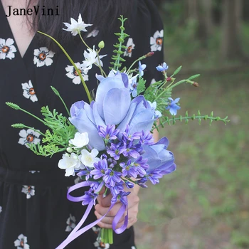 JaneVini Yeni Zarif Düğün Buketleri Nedime Çiçekler Yapay Mor Lale Nedime Buket Açık Gelin Sahte Buket