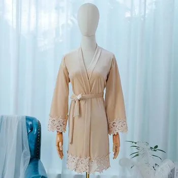 Yeni Kadife Gelin Nedime Düğün Elbise Kadın Pijama Seksi Dantel Patchwork Kimono Kıyafeti Gecelik Nakış Mektup Bornoz
