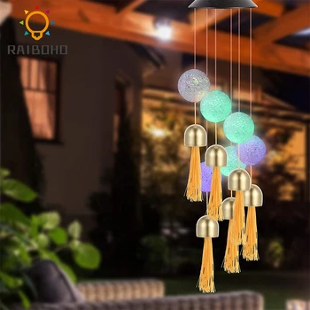 Güneş Rüzgar Ahenge kristal top rüzgar çanları Bells ile renk değiştiren LED asılı veranda ışıkları Bahçe Yard ev doğum Günü Parti