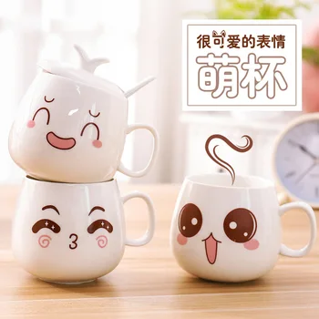 Karikatür sevimli fincan seramik kaşık kapaklı Kupa Kahve süt kupası severler su 