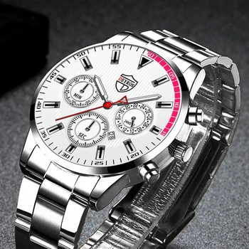 Marka Moda Gümüş erkek Saatler Lüks Paslanmaz Çelik Kuvars Kol Saati Erkekler için Deri Takvim İş Saati часы мушские