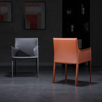 Rahat Minimalist yemek sandalyeleri Deri Gri Kol Dayama Tasarımcı Sandalyeler Yemek Odası Veranda Tırnak Soyunma Cadeira Ev Mobilyaları