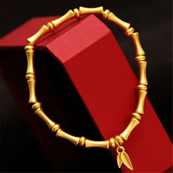 Saf 999 24 K Sarı Altın Kadın Şanslı Bambu Bilezik 3.5-3.7 g