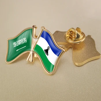 Ve Dostluk Bayrakları Çift Geçti suudi Arabistan Lesotho Yaka İğne Broş Rozetleri