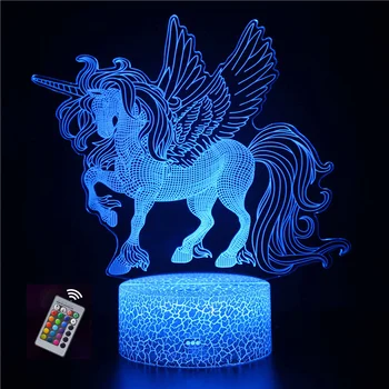 Led Gece Lambası Unicorn 3D Illusion Lamba 16 Renk Değiştirme Yatak Odası Dekorasyon Masa Masa Lambası Yılbaşı Hediyeleri Erkek Kız için