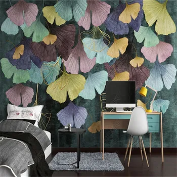 Iskandinav Modern Minimalist duvar kağıdı oturma odası için ışık lüks Ginkgo yaprağı TV kanepe arka plan duvar kağıtları ev dekor duvar