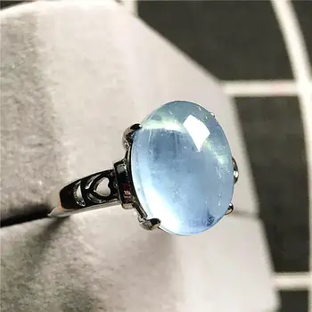12x9mm Üst Doğal Okyanus Mavisi Akuamarin Yüzük Kadın Bayan Erkek Kristal Oval Taş Gümüş Ayarlanabilir Yüzük moda takı AAAAA