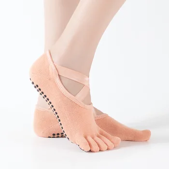 1 Çift Backless Nefes Bandaj Kadınlar Yoga Çorap Silikon kaymaz pilates çorabı Düz Renk Beş Parmak Dans spor çorapları