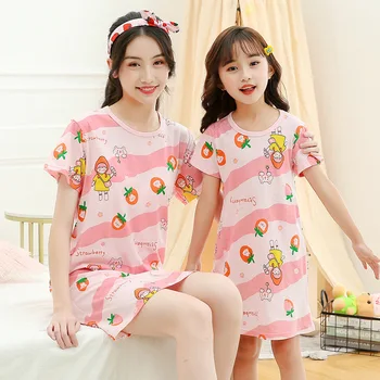 100 % Pamuk Kız gece elbisesi çocuk Pijama Pijama Elbiseler Gecelik Yaz Kısa Kollu Karikatür Gecelik Yumuşak Sevimli
