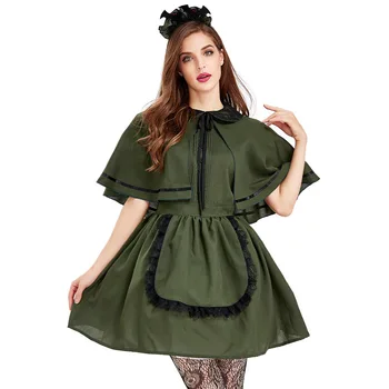 Kadınlar Yeşil Evil Hizmetçi Kostüm Vintage Cadılar Bayramı Partisi Kostüm Çorap Kadın Retro Hizmetçi Lolita Elbise