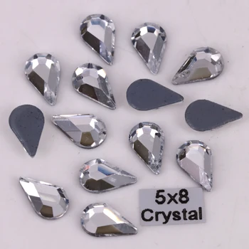 Ücretsiz Kargo! Yüksek Kalite 5x8mm Crystal Clear Bırak Düz Geri Düzeltme Rhinestones / Demir On Düz Geri Kristaller