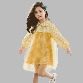 Yeni Kız Elbise Ekose Kız Parti Elbise Patchwork Örgü Elbise Kızlar İçin Sonbahar Moda Parti Elbiseler Kızlar İçin 6 8 10 12 14 Yıl