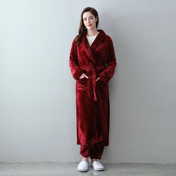 Çift Yeni Sonbahar Kış Flanel Elbise Erkekler Ve Kadınlar Uyku Robe Pijama Set Kalın Mercan Kadife Gevşek Rahat Ev Giysileri Bornoz