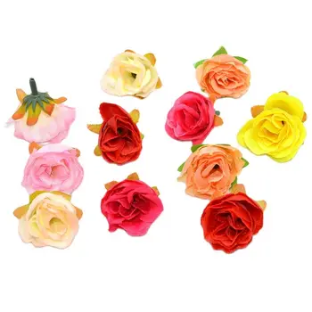 10 adet Gerçek dokunmatik 4cm Yapay Çay Gül Çiçek Kafa Düğün Parti Ev Dekorasyon İçin DIY Çelenk Karalama Defteri Craft Sahte Çiçekler