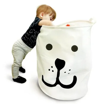 Standı çamaşır sepeti Oyuncak saklama kutusu Karikatür Çocuk Pamuk Keten Çanta Çocuk Odası için SN-179