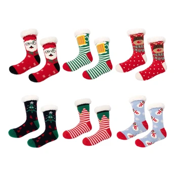 Unisex Noel Termal Bulanık Terlik Çorap Gripperler ile Komik Santa Elk Polar Astarlı Kaymaz ayak ısıtıcı Çorap