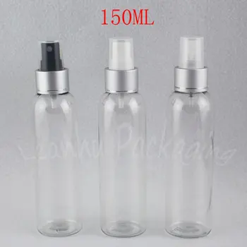 150ML Gümüş Sprey Pompa İle Şeffaf Plastik Şişe , 150CC Boş Kozmetik Konteyner , Toner / Su Alt şişeleme