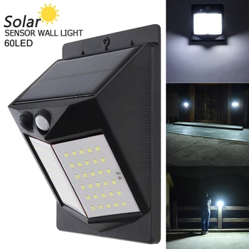 Işık kontrollü İnsan Vücudu Algılama duvar lambası 60 LED 450LM güneş enerjili hareket sensörü sensörlü ışık indüksiyon Lamba açık / avlu