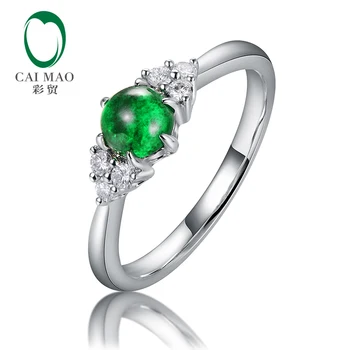 Caimao 0.53 ct Doğal Yuvarlak Cabochon Zümrüt 14kt Altın Tam Pırlanta Nişan Yüzüğü Kadınlar için Zarif