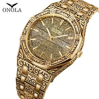 ONOLA ON3812 Retro Kuvars Saatler Vintage Altın İzle Lüks Klasik Adam Saatler Su Geçirmez İş Erkek Saat