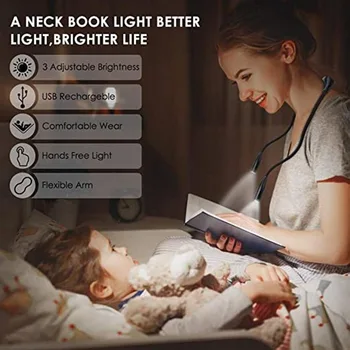 LED boyun okuma ışığı kitap ışık esnek Handsfree Led boyun ışık Hug okuma lambası yenilik Led gece lambası el feneri