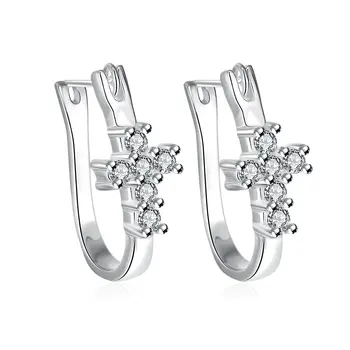 Moda Trendy Gümüş Renk Küpe Kristal Juses Çapraz Hoop Küpe Takı Kadınlar için Charm Düğün Nişan Küpe