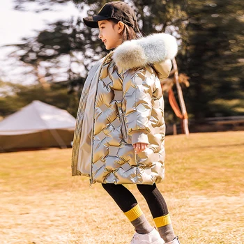 Kızlar kışlık ceketler Çocuk Aşağı Pamuk Ceketler Uzunluk çocuk giyim 2020 Yeni Moda Parlak Deri Kalınlaşmak Tulumlar