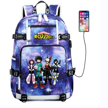 Sırt çantası Anime My Hero Academia Mochila USB Şarj okul çantası Rahat Teenger Oxford Omuz Seyahat Çantası laptop çantası Sırt Çantası