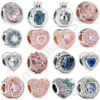 925 gümüş bilezik kolye bayanlar orijinal charm takı dıy hediye yeni cam kalp şeklinde taç kız klasik moda boncuk